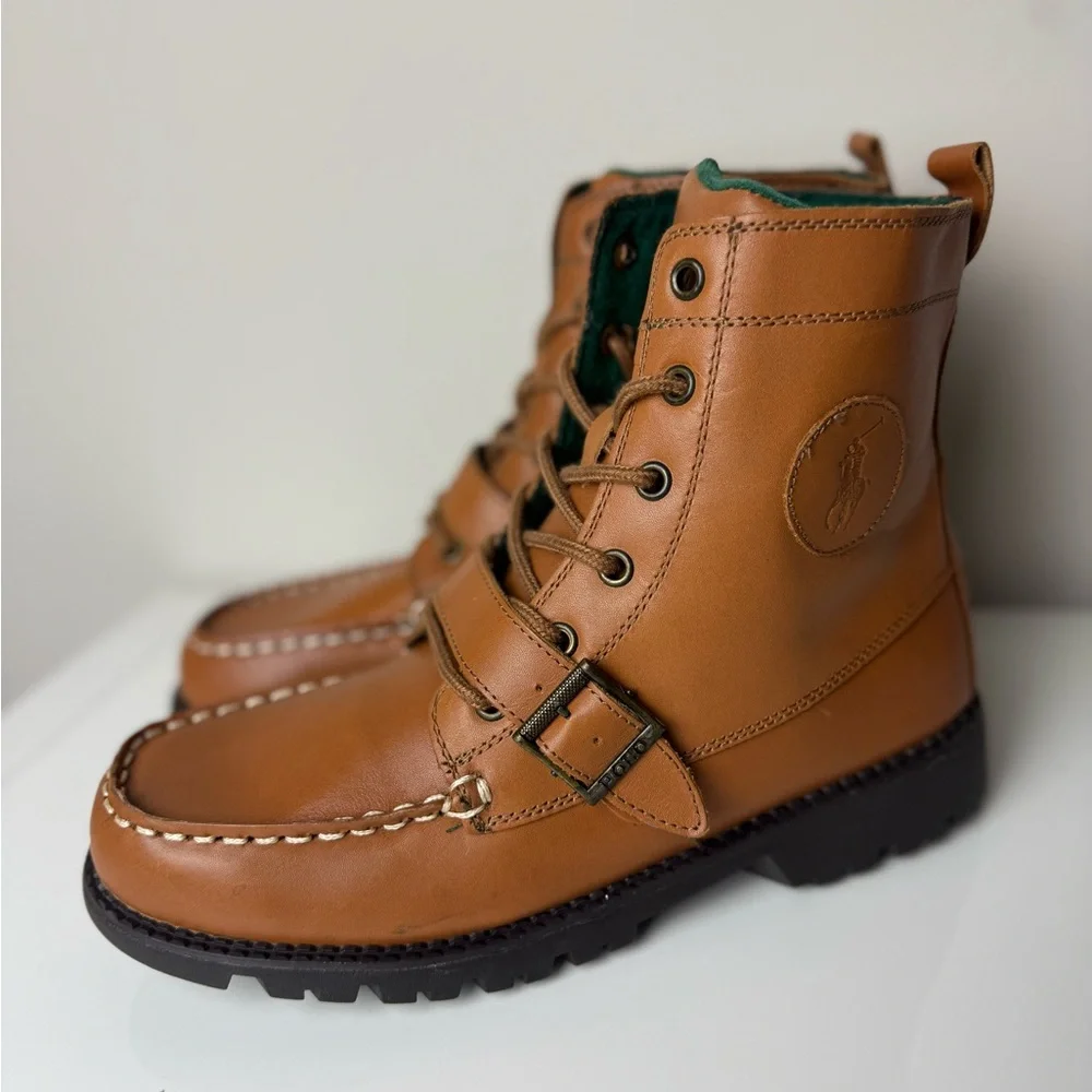Polo Ralph Lauren Ranger Hi II Boys‎ Leather Boots Tan Burnished 6.5